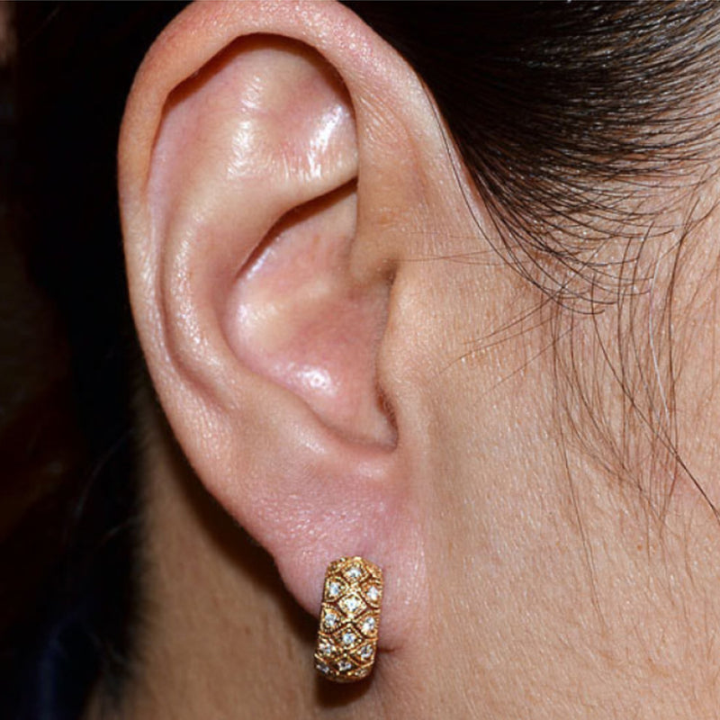 Honeycomb Diamond Hoop Earrings, 14K White Gold