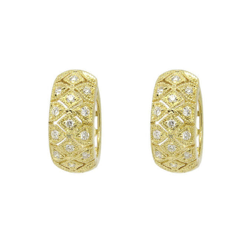 Honeycomb Diamond Hoop Earrings, 14K Yellow Gold