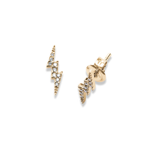 Small Pavé Diamond Lightning Earrings, 14K Yellow Gold