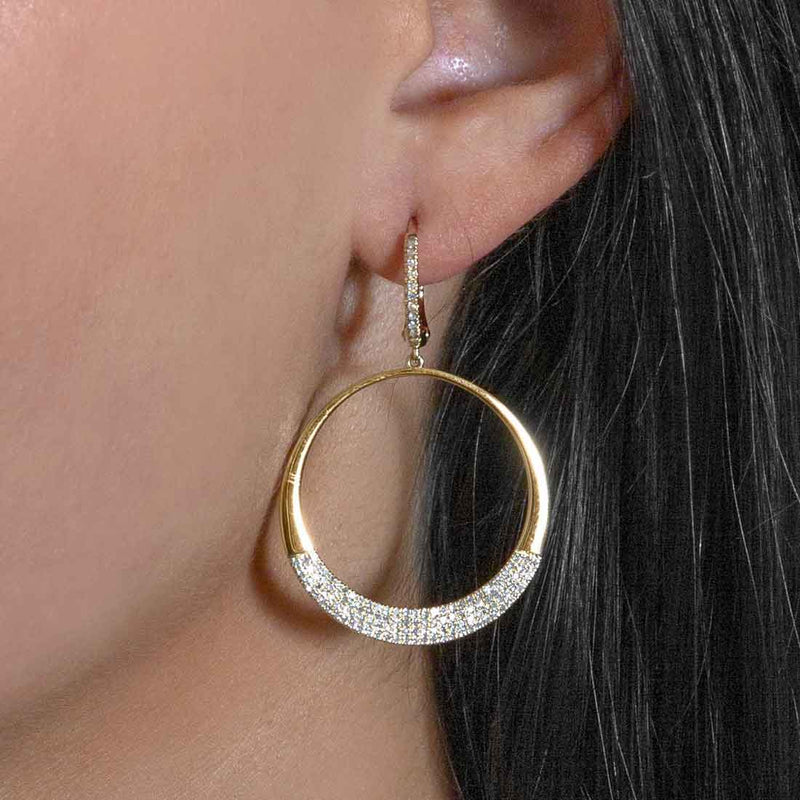 Diamond Hoop Dangle Earrings, 14K Yellow Gold