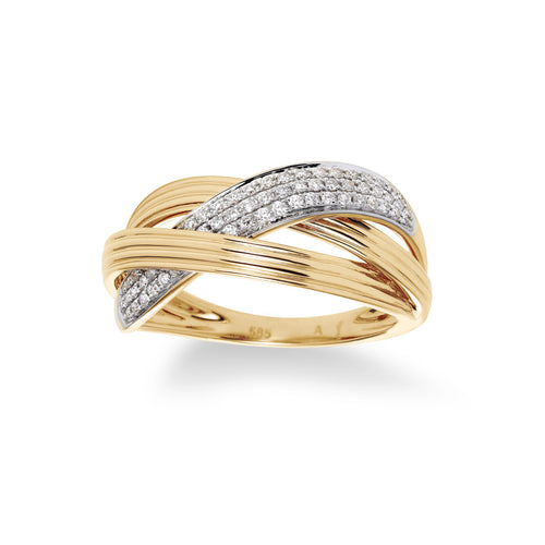Diamond Pave Crossover Ring, 14K Yellow Gold
