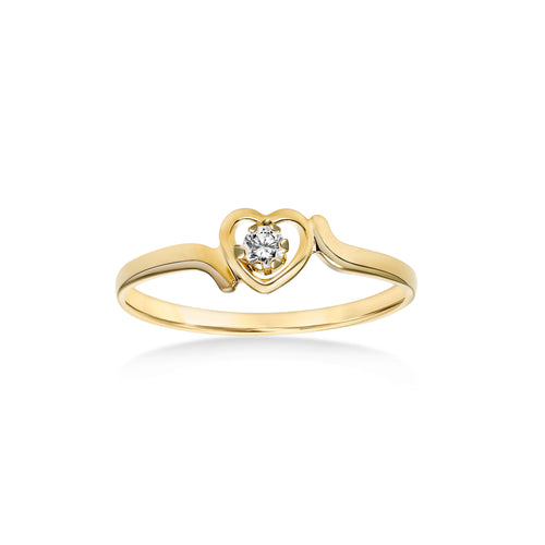 Tiny Heart Design Ring with Diamond Center, 14K Yellow Gold
