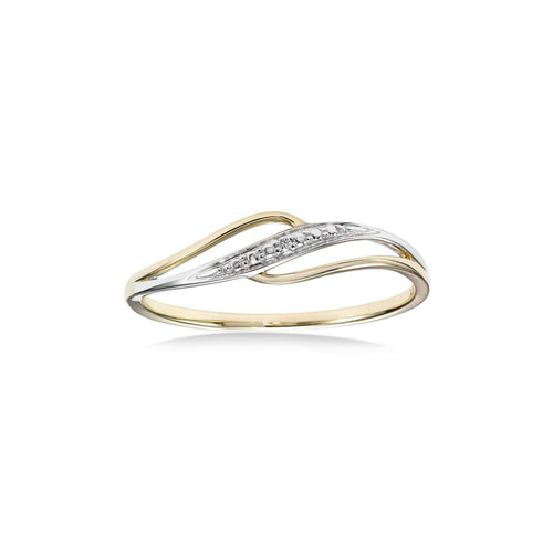 Two Tone Diamond Swirl Ring, 14 Karat Gold