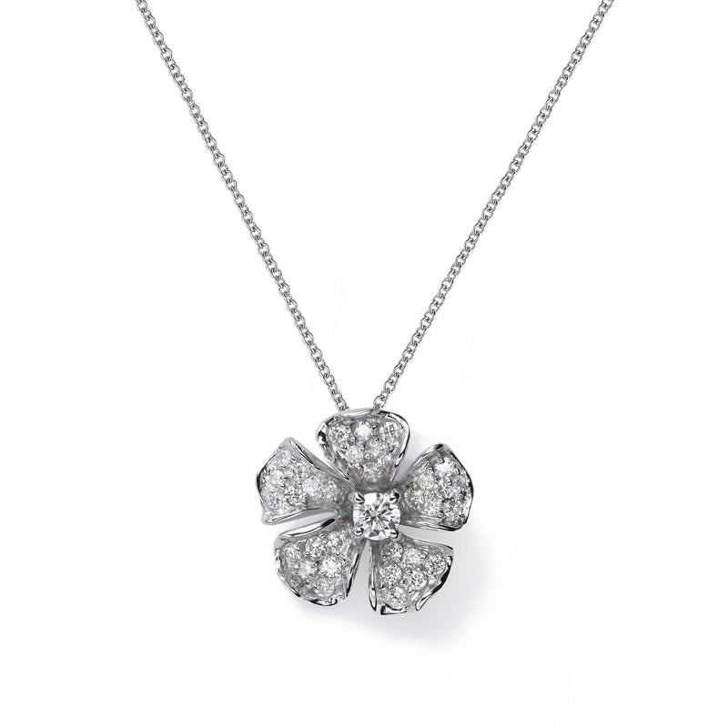 Magnolia Collection Pave Set Diamond Pendant, 18K White Gold