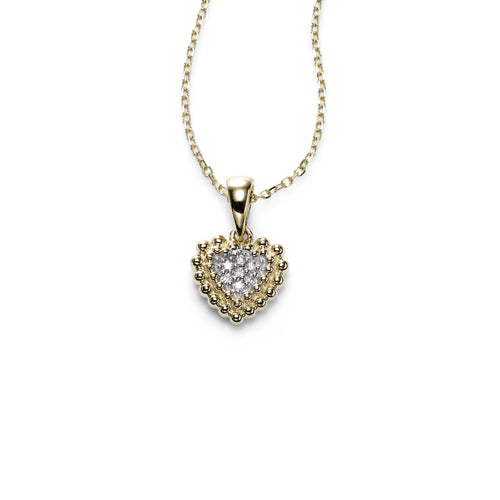 Small Pavé Diamond Heart Pendant, 14K Yellow Gold