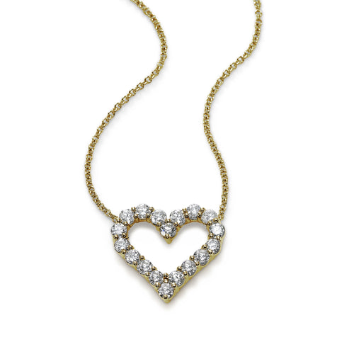 Open Diamond Heart Necklace, .47 Carat, 14K Yellow Gold
