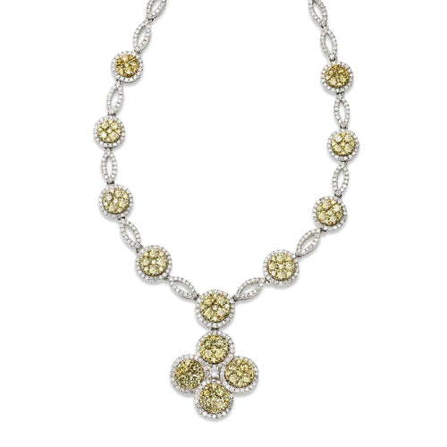 Yellow Diamond Flower Necklace, 18K White Gold