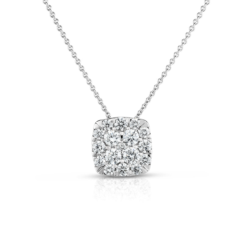 Cushion Shape Diamond Cluster Pendant, 14K White Gold