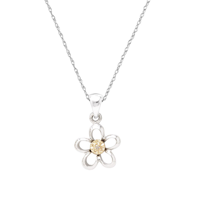 Open Daisy Pendant, Sterling Silver and 14K Yellow Gold
