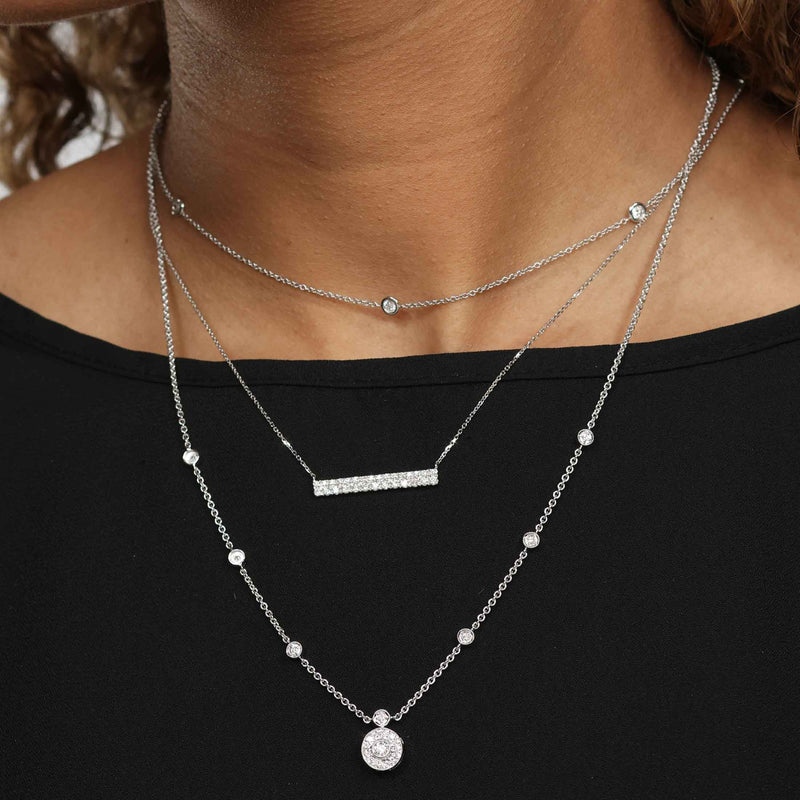Pave and Bezel Set Diamond Necklace, 18 inch, 14K White Gold