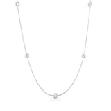 Bezel Diamond Stations Necklace, 18 Inches, .75 Carat, 14K White Gold