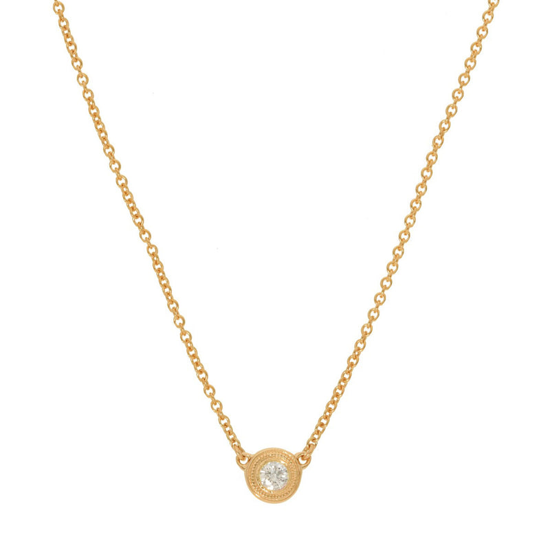 Bezel Set Diamond Solitaire Necklace, .05 Carat, 14K Yellow Gold