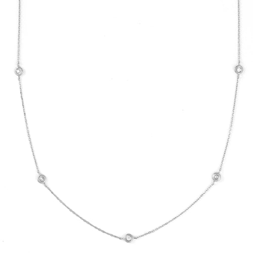 Bezel Set 7 Diamond Station Necklace, 14K White Gold
