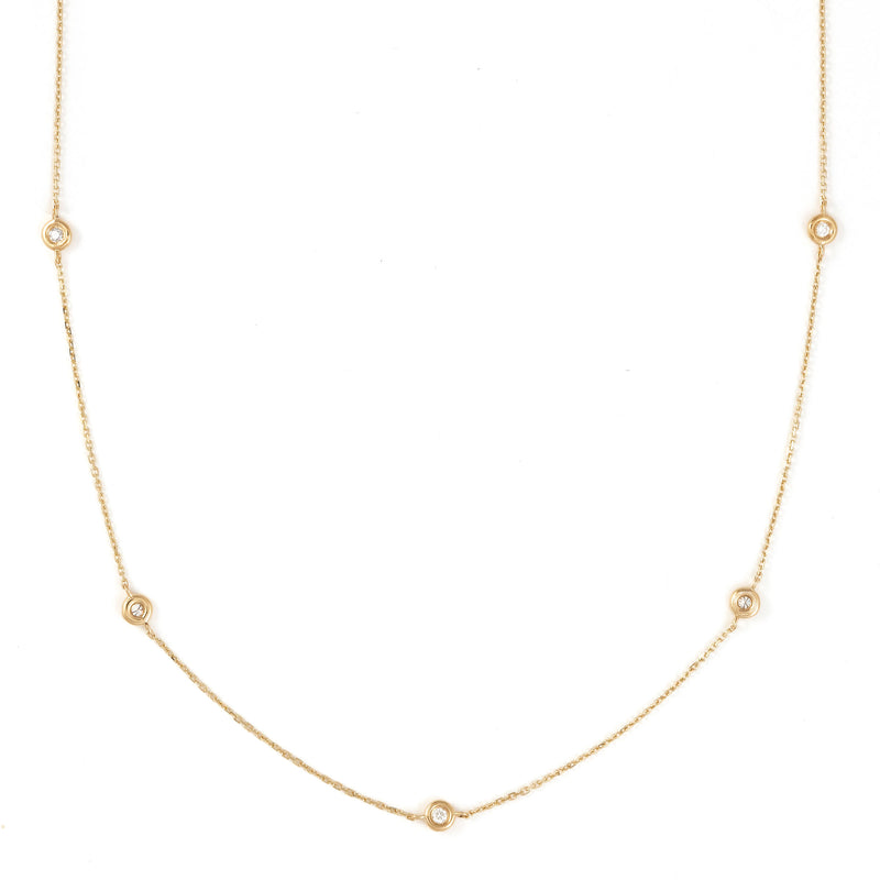Bezel Set Diamond Necklace, 18 Inches, 14K Yellow Gold