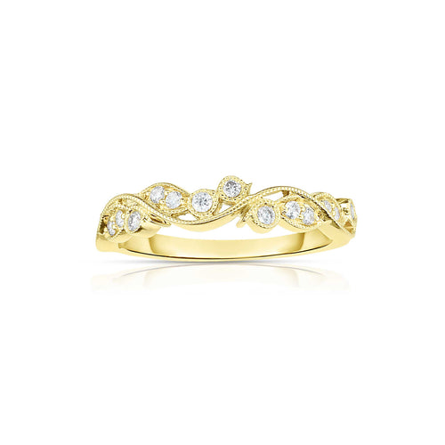 Bezel Set Diamond Milgrain Detail Ring, 14K Yellow Gold
