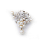 Pre-Owned Faux Pearl and Stone Brooch, White Metal