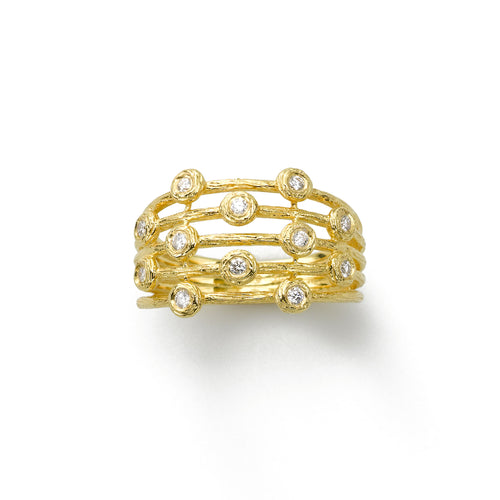 Five Strand Textured Diamond Ring, 14K Yellow Gold