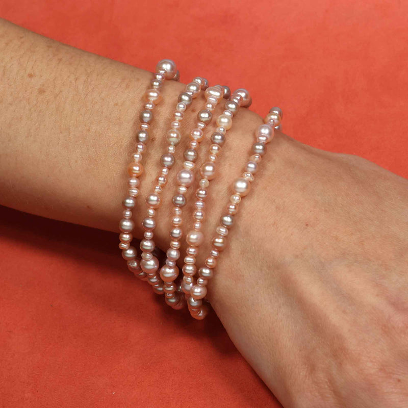 Pink tones Cultured Freshwater Pearl Stretch Bracelets, Set of 5