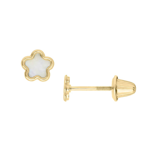 Petite Mother Of Pearl Stud Earrings, 14K Yellow Gold