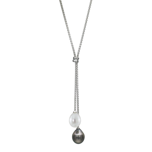 Freshwater and Tahitian Cultured Pearl Y Style Necklace, Sterling Silver