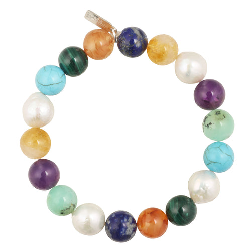 Carnelian, Malachite, Turquoise, Citrine, Amethyst and Baroque Pearl Stretch Barcelet