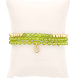 Peridot and Gold Filled Beads, 4MM, Stretch Bracelets, Set of 3