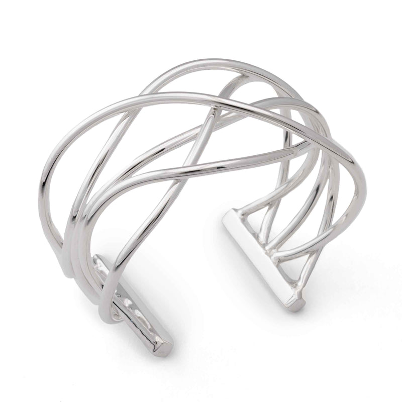 Wavy Crossed Wire Cuff Bracelet, Sterling Silver