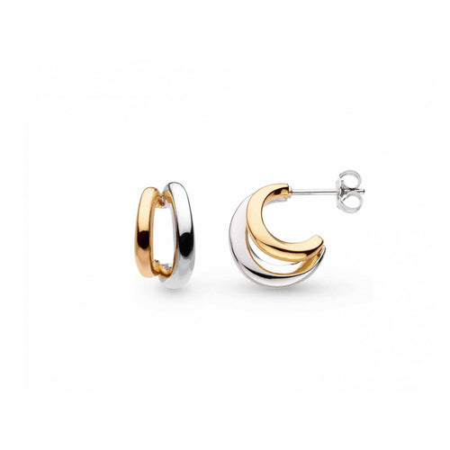 Two Tone Semi Hoop Earrings, Sterling and Gold Plating