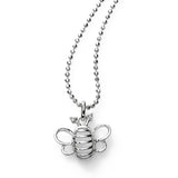 Bee Pendant, Diamond Accent, Mini Size, Sterling Silver, 18 Inch Chain