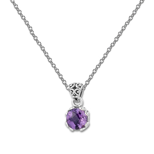 Round Amethyst Pendant, Sterling Silver