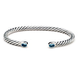 Twisted Rope Cuff Bracelet with Blue Topaz Ends, Sterling Silver