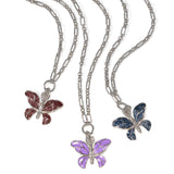 Sparkly Maroon Butterfly Pendant, Sterling Silver