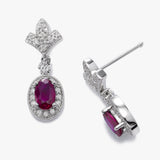 Oval Ruby and Diamond Dangle Earrings, 14K White Gold