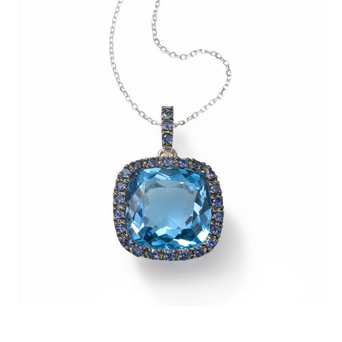 Blue Topaz and Blue Sapphire Pendant, 14K White Gold