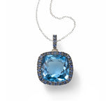 Blue Topaz and Blue Sapphire Pendant, 14K White Gold