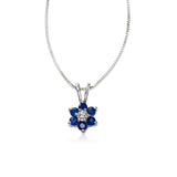 Blue Sapphire and Diamond Flower Pendant, 14K White Gold