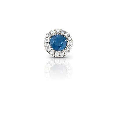 Blue Sapphire and Diamond Halo Pendant, 14K White Gold.