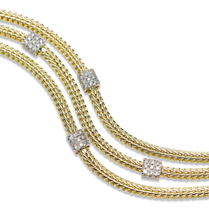 Three Strand Braid Design Bracelet with Diamonds, 14K Yellow Gold
