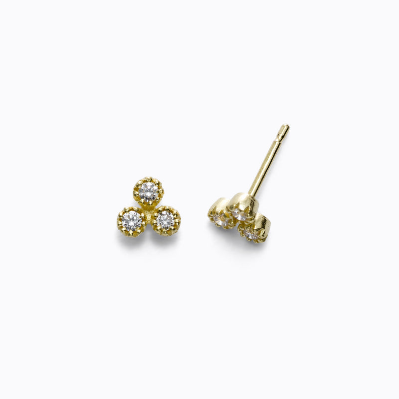Triple Diamond Cluster Stud Earrings, 14K Yellow Gold