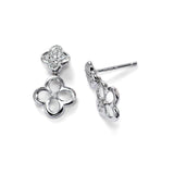 Double Dangle Earrings with Pave Diamonds, 14K White Gold