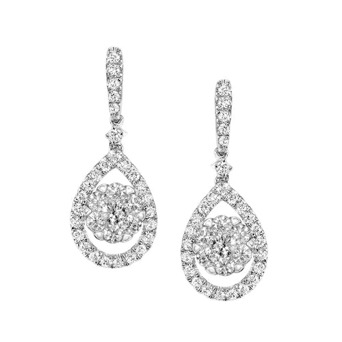 Pear Shape Diamond Dangle Earrings, 14K White Gold