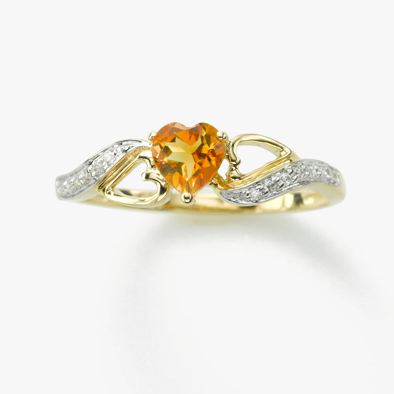 Citrine Heart Diamond Ring, 14K Yellow Gold