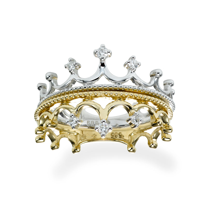 Crown Shape Ring With Diamonds, 14K White Gold