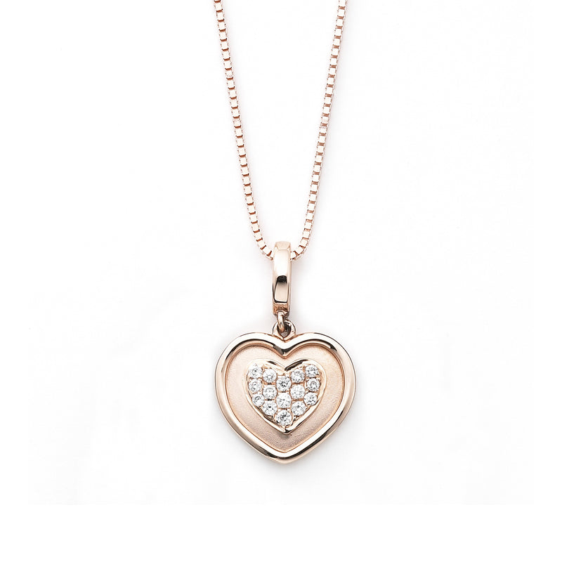 Delicate Rose Gold Heart Pave with Diamonds, 14K, 16 Inch Chain