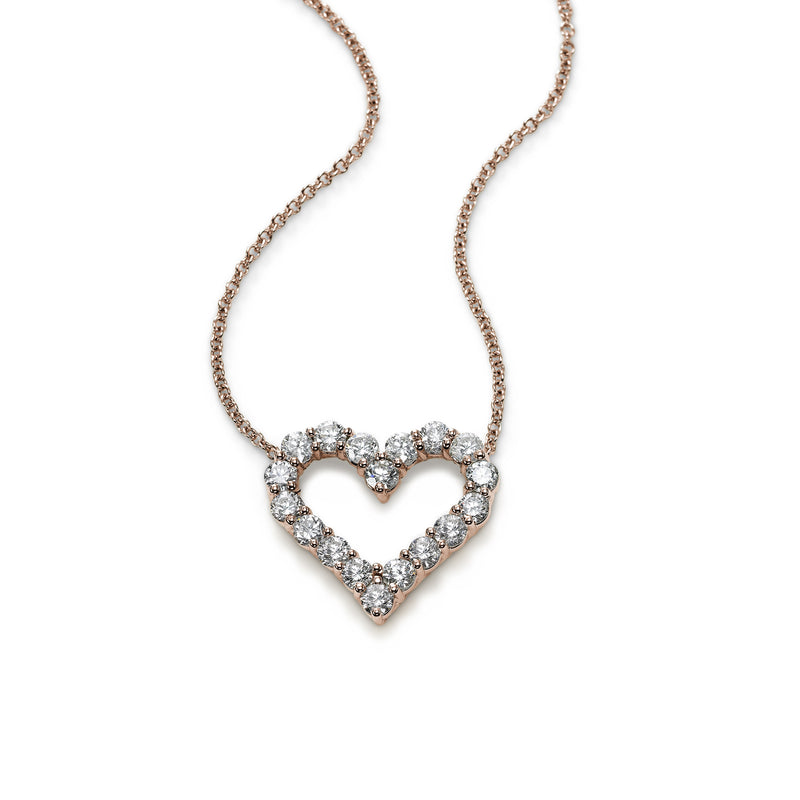Open Heart Diamond Pendant, 14K Rose Gold