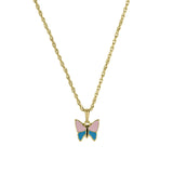 Child's Pink and Blue Butterfly Pendant, 14K Yellow Gold