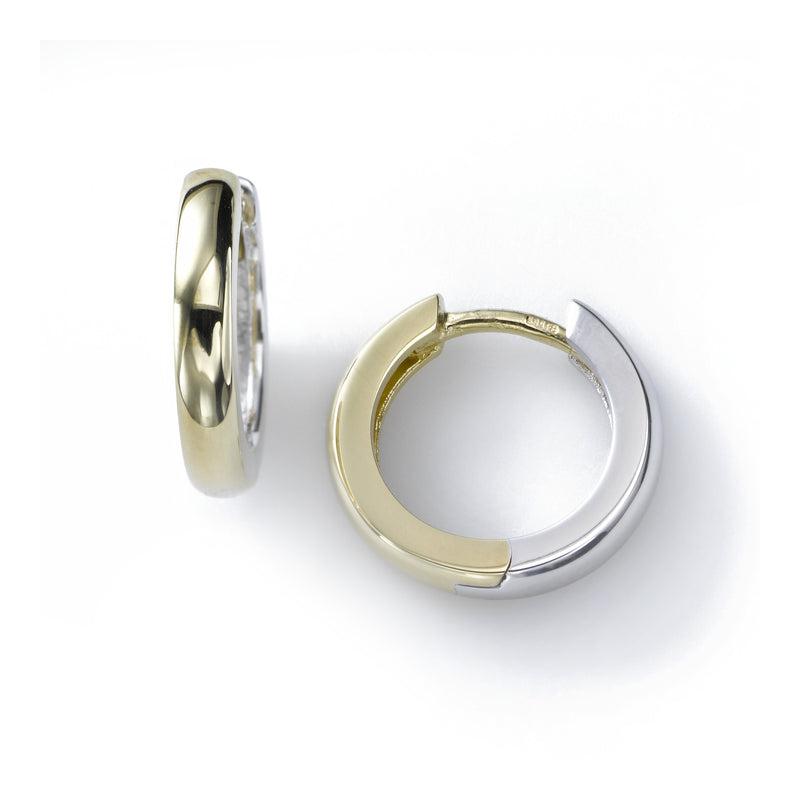 Reversible Small Huggie Hoop, .50 inch, 14K Yellow and White Gold