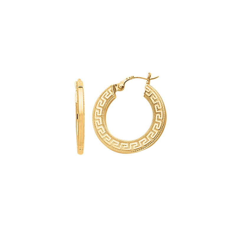 Greek Key Textured Hoop Earrings, 14K Yellow Gold