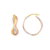 Tricolor Infinity Design Hoop Earrings, 1 Inch, 14 Karat Gold