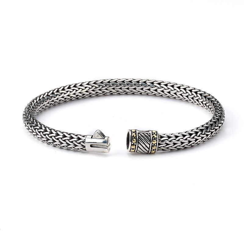 Woven Bracelet, Sterling Silver and 18K Gold, 8.5 Inches